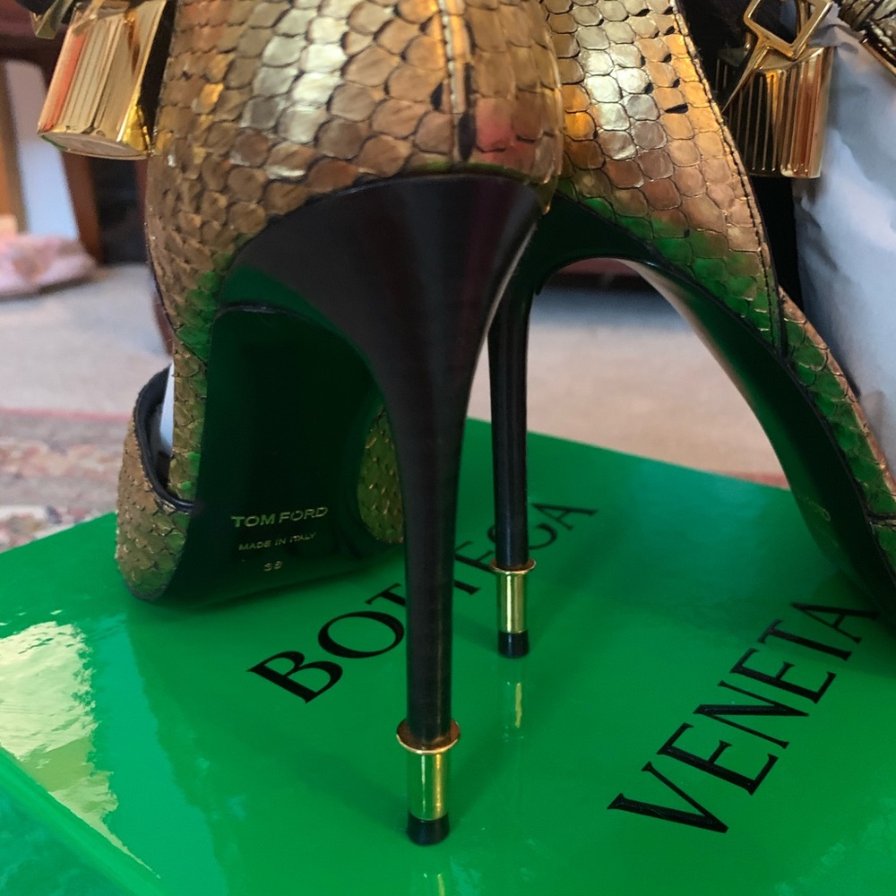 Tom Ford Python Bronze Metallic Gold Lock Sandals… - image 6